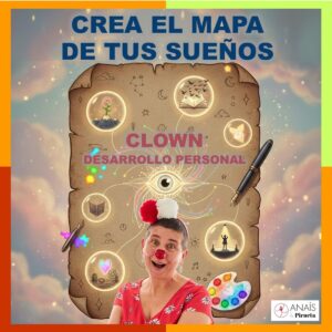 Imagen promocional del Taller online "Crea el Mapa de tus Sueños con tu Clown 2026". Anaís y Pirueta te guían para definir tus metas y sueños para 2026.